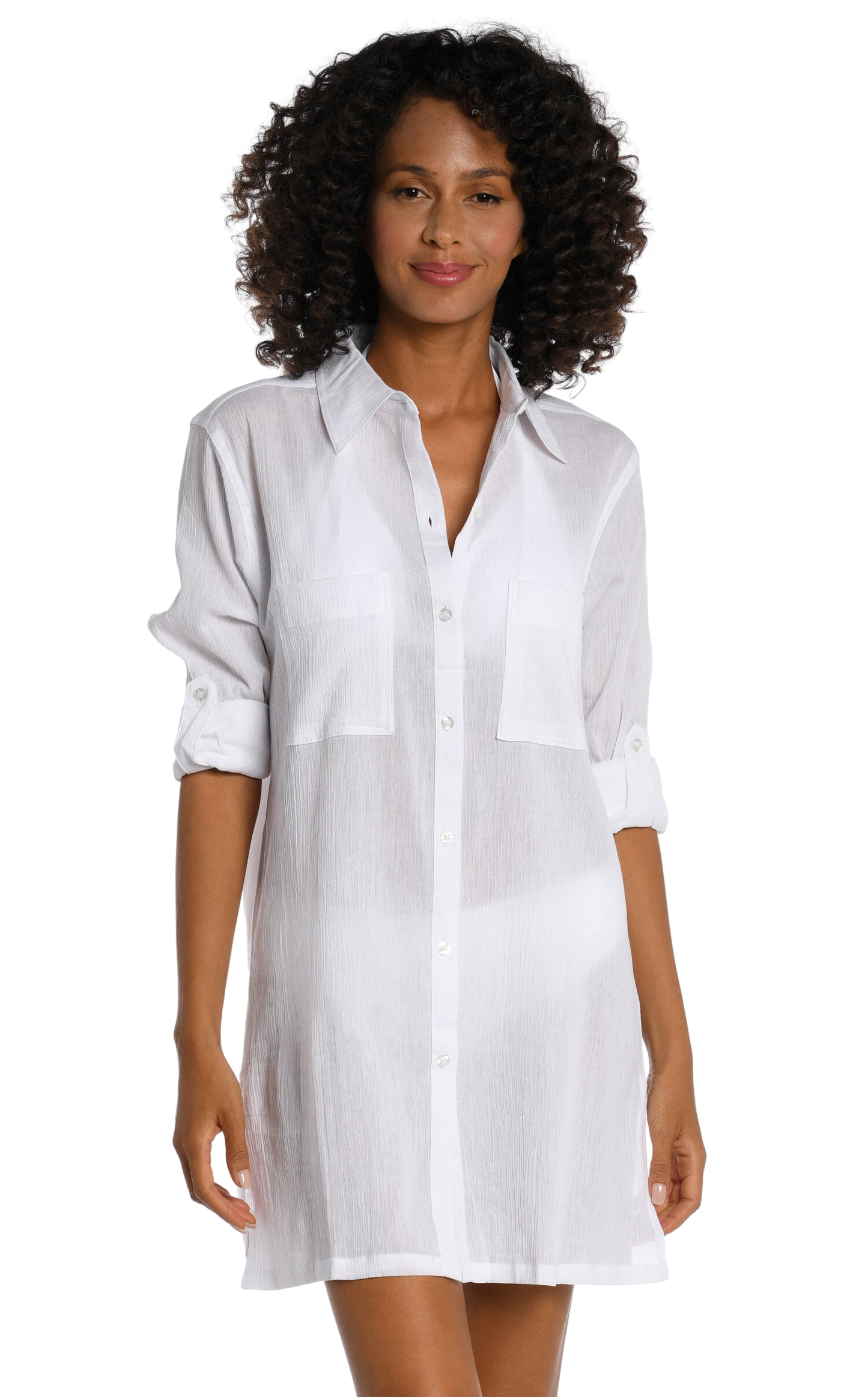 La Blanca Island Fare Resort Button Down Shirt Coverup - White