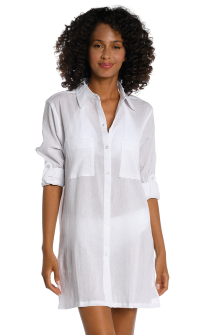 La Blanca Island Fare Resort Button Down Shirt Coverup - White - FINAL SALE