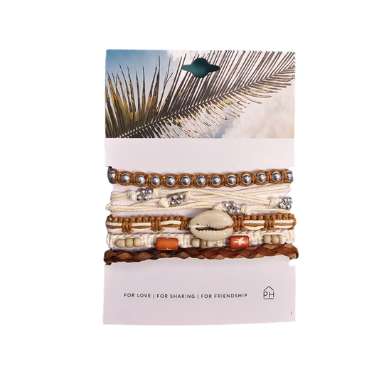 Pink House Palm Color Stack Pull Bracelets - Tan