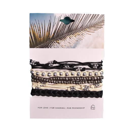 Pink House Palm Color Stack Pull Bracelets - Black/White