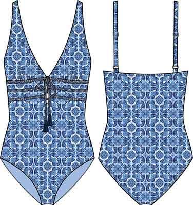 Tommy Bahama Terrazzo Tile Tie-Front One-Piece Swimsuit - Palace Blue - FINAL SALE