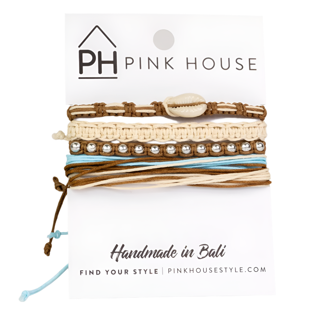 Pink House Arm Deco Color Stack Pull Bracelets Set/4 - Tan