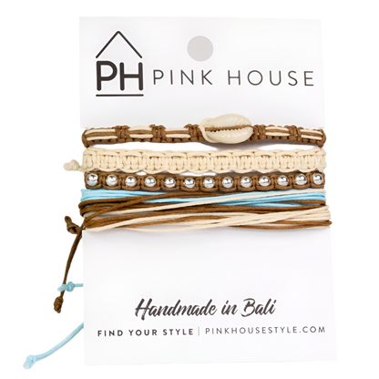 Pink House Arm Deco Color Stack Pull Bracelets Set/4 - Tan