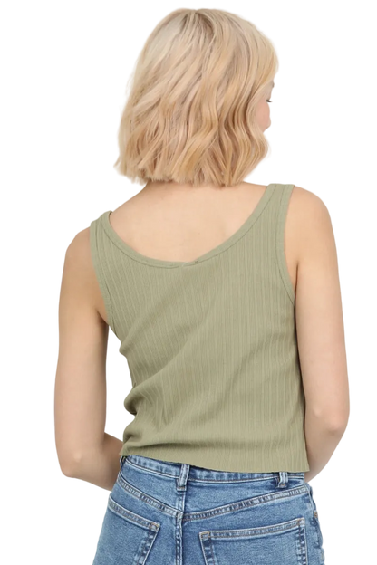 Angie Rib Knit Scoop Neck Tank Top - Sage - FINAL SALE