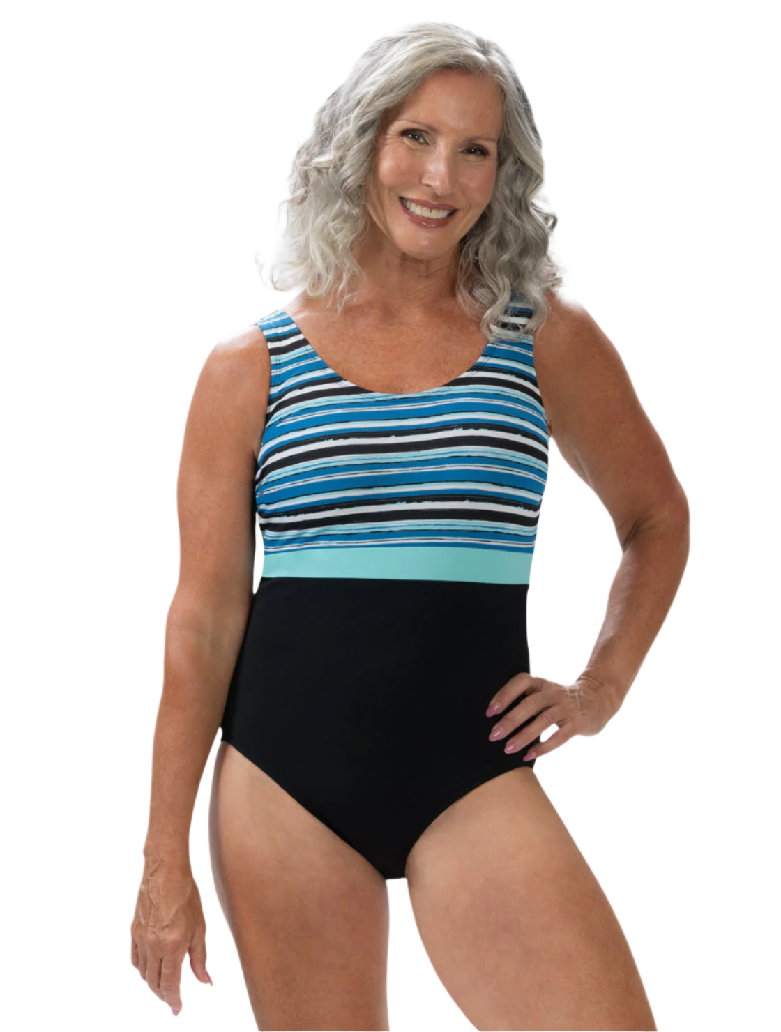 Dolfin Aquashape Moderate Scoop Back Chlorine Resistant One Piece Swimsuit - Harbor Stripe