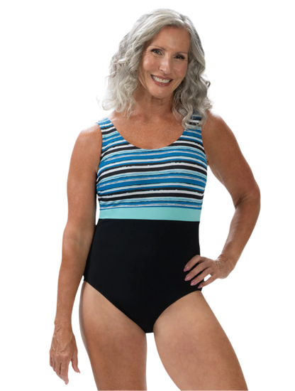 Dolfin Aquashape Moderate Scoop Back One Piece Swimsuit - Harbor Stripe - FINAL SALE
