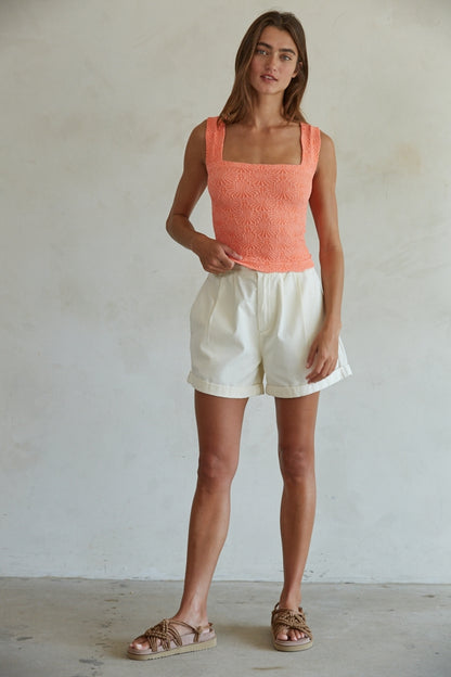 By Together Knit Modal Seamless Jacquard Tank - Coral - FINAL SALE