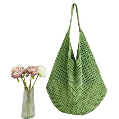 SSR Knit Hollow Braided Shoulder Beach Bag Tote - Green