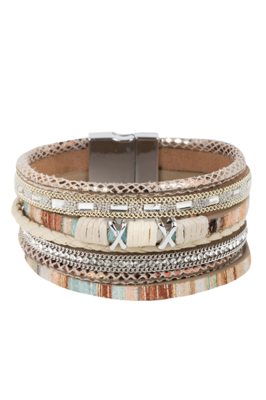 Saachi Sweet Sands Multi Strand Vegan Leather Bracelet - Beige