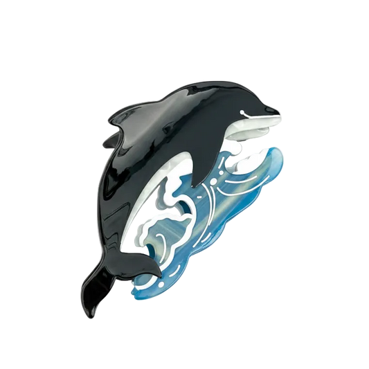 SSR Acetate Joyful Playful Jumping Dolphin & Waves Hair Claw Clip