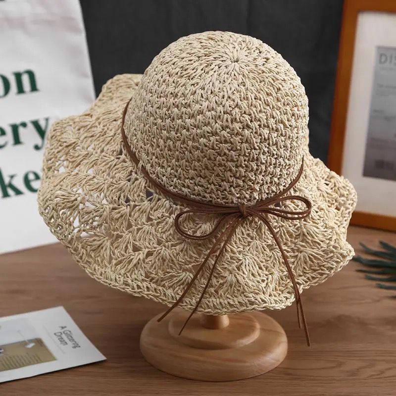 SSR Women's Handmade Crochet Straw Beach Hat - Beige