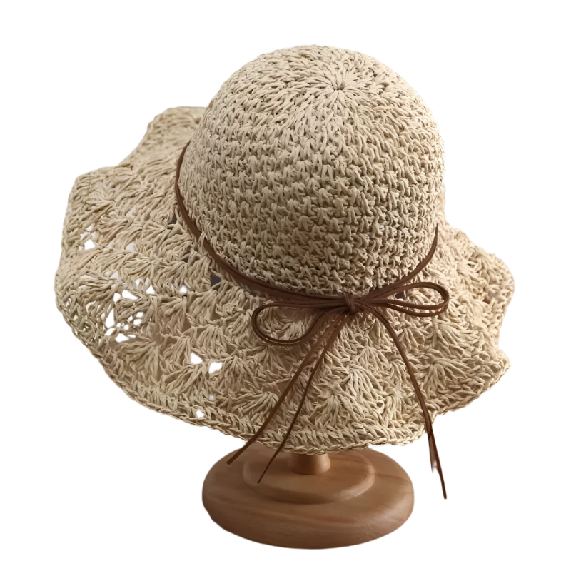 SSR Women's Handmade Crochet Straw Beach Hat - Beige