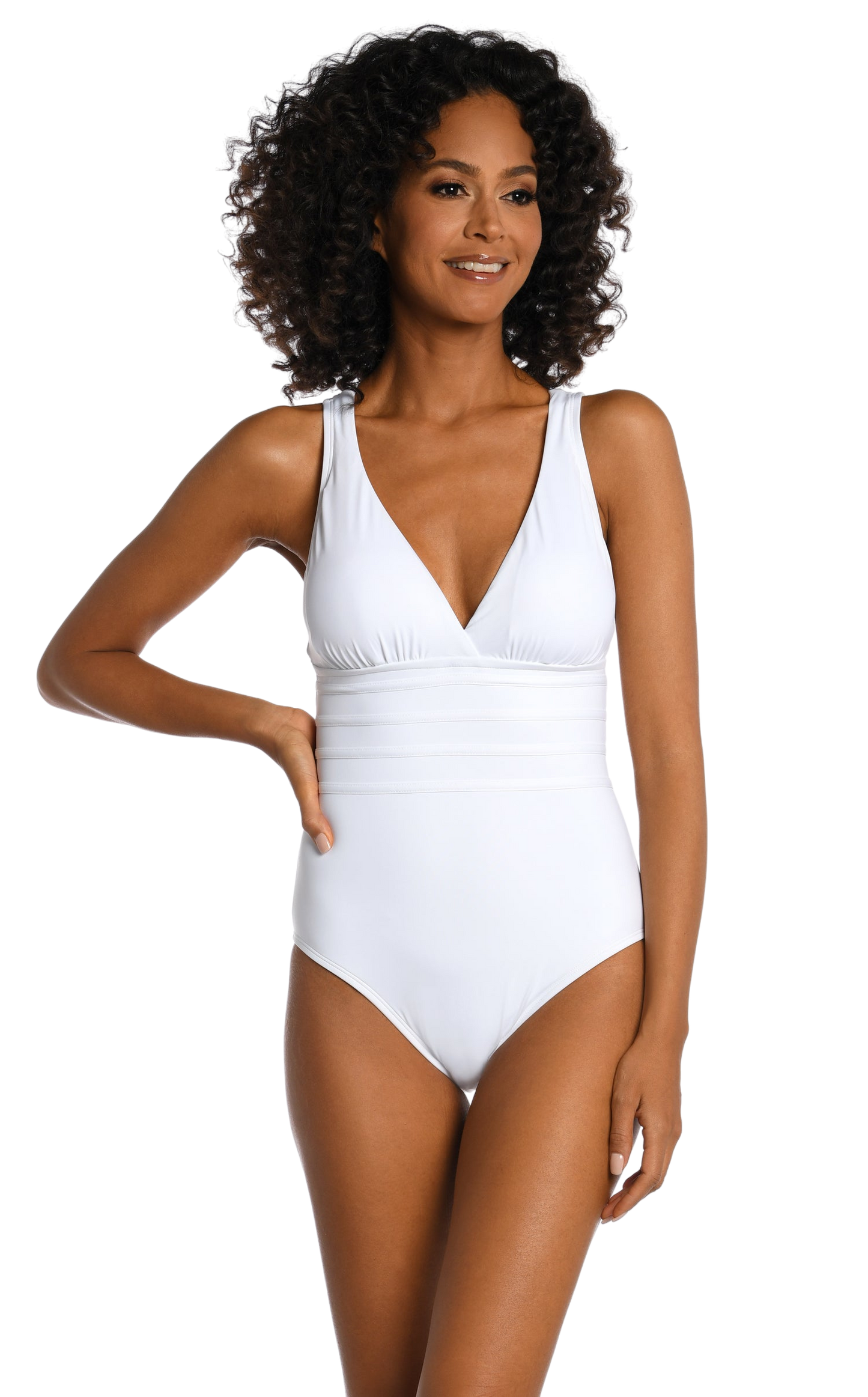 La Blanca Island Goddess Cross Back Mio One Piece Swimsuit - White - FINAL SALE