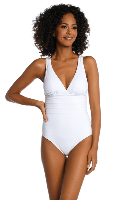 La Blanca Island Goddess Cross Back Mio One Piece Swimsuit - White - FINAL SALE