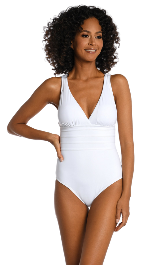 La Blanca Island Goddess Cross Back Mio One Piece Swimsuit - White - FINAL SALE