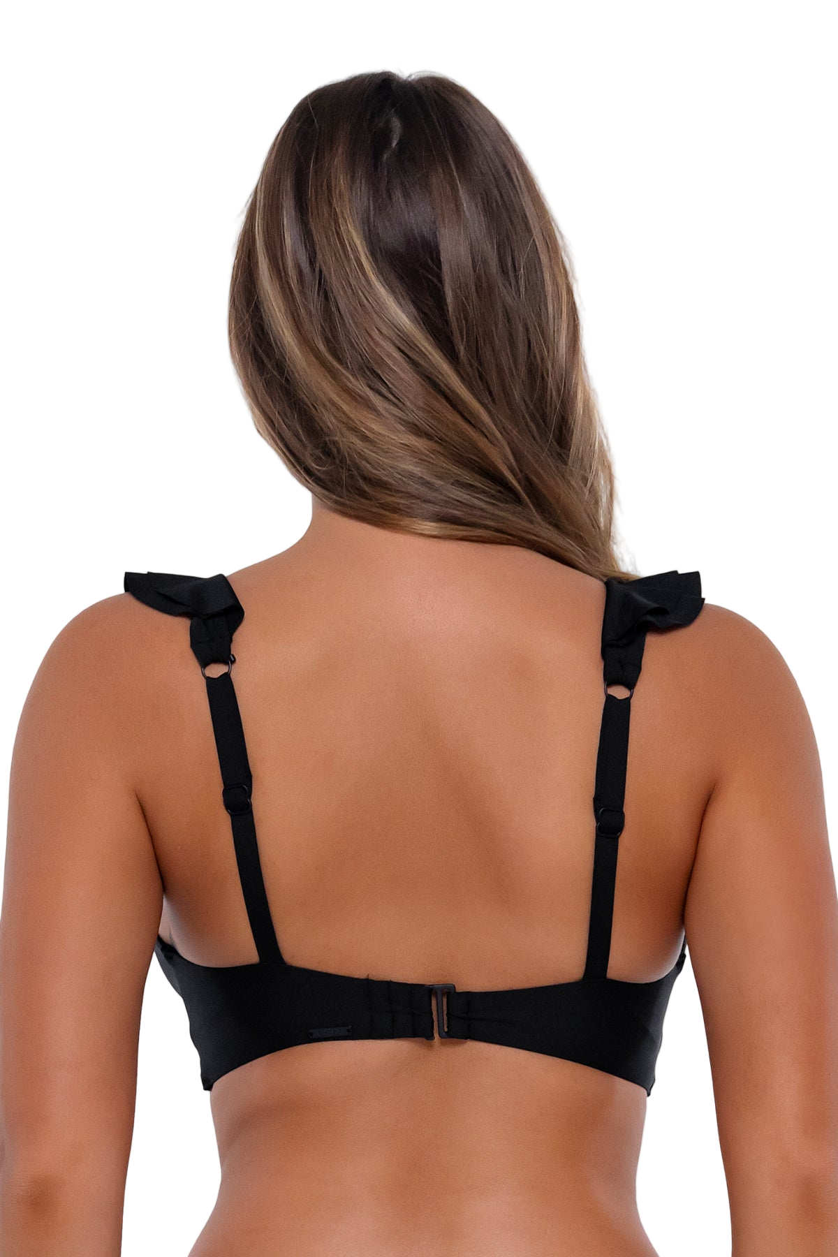 Sunsets Willa Wireless D/DD Cup Ruffle Bikini Top - Black