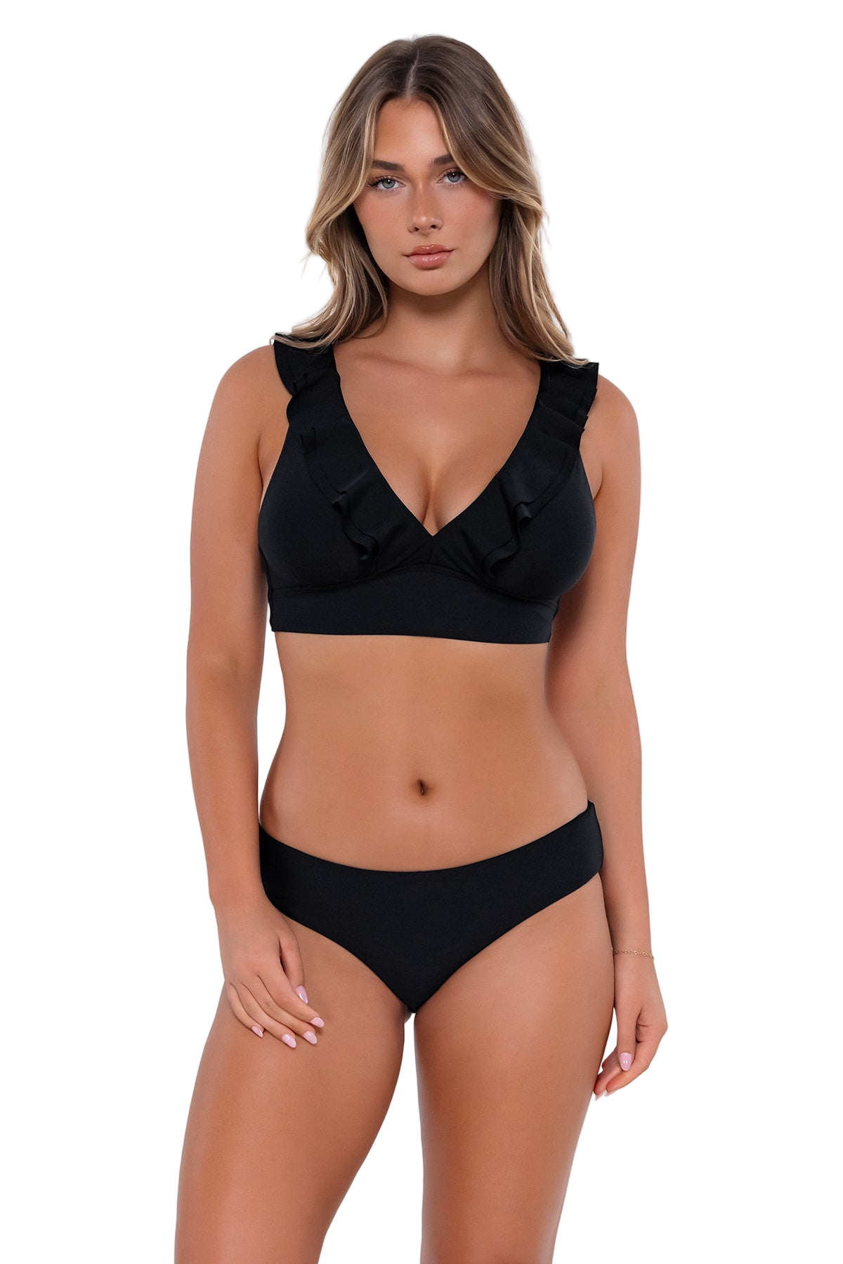 Sunsets Willa Wireless D/DD Cup Ruffle Bikini Top - Black