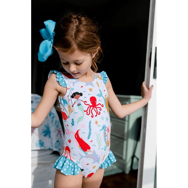 Millie Loves Lily Girls Ruffle-Accent One-Piece - Ice Blue Mermaid