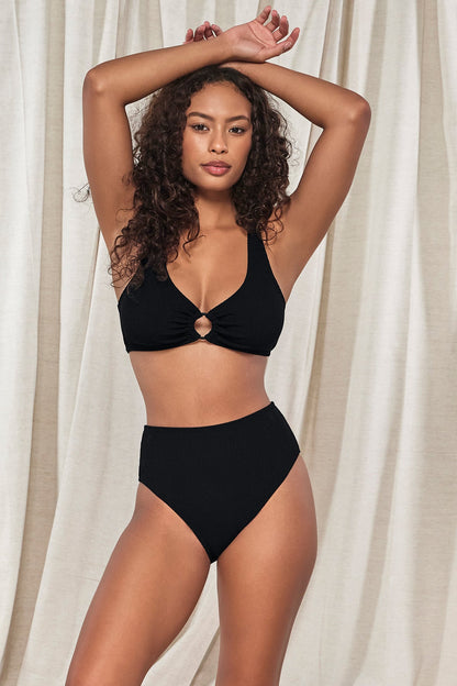 Pacifica Astrid High Waist Bikini Bottom - Black Pacifica - FINAL SALE