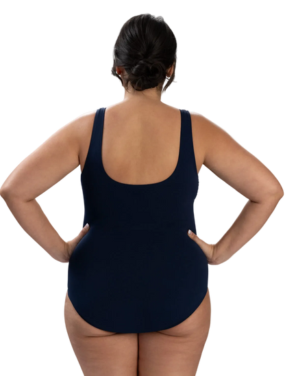 Dolfin Aquashape Moderate Scoop Back Chlorine Resistant One Piece Swimsuit - Navy