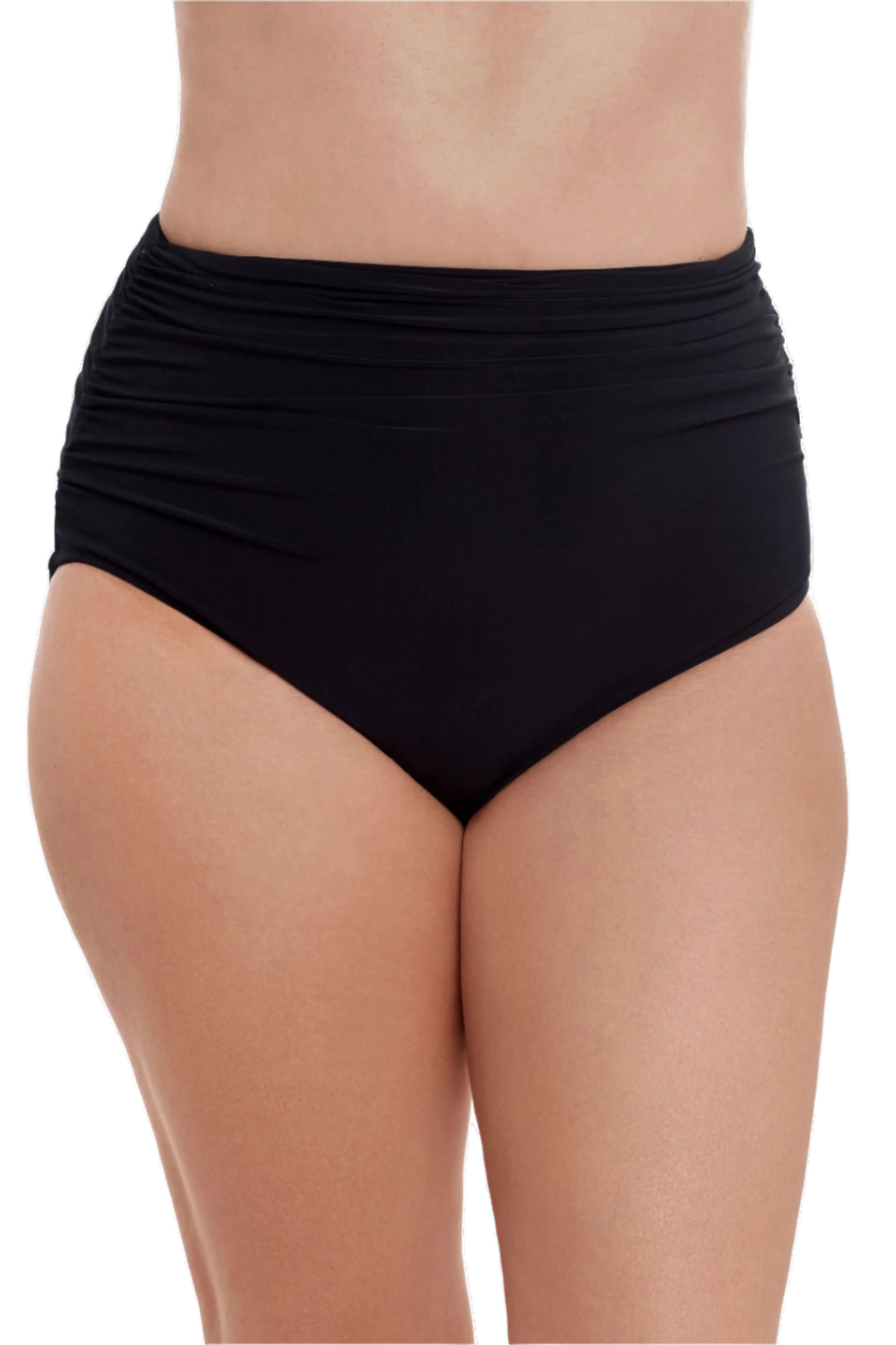 Trimshaper Plus Size High Waist Shirred Swim Bottom - Black