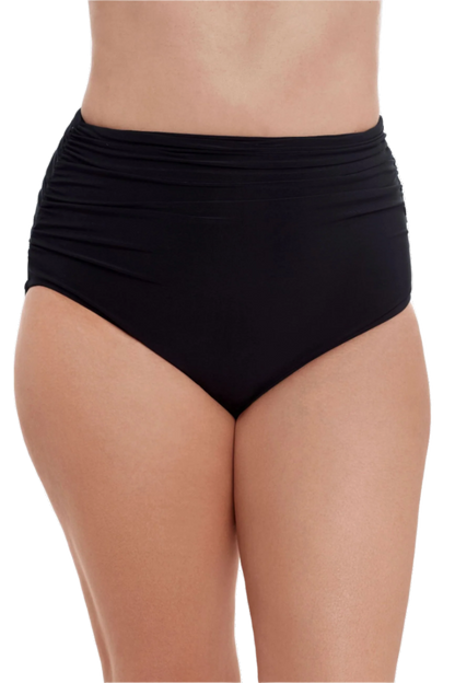 Trimshaper Plus Size High Waist Shirred Swim Bottom - Black