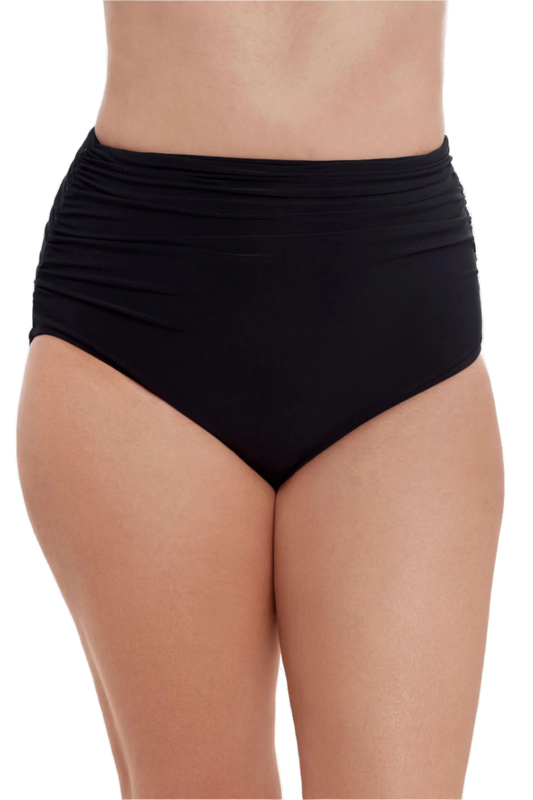 Trimshaper Plus Size High Waist Shirred Swim Bottom - Black