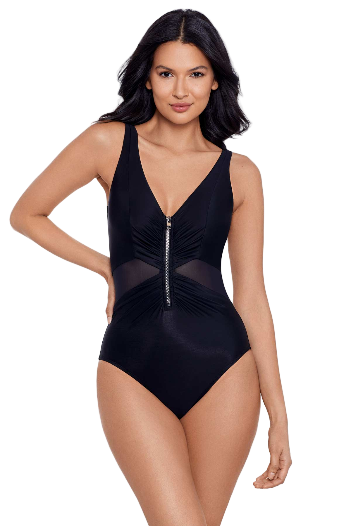 Miraclesuit Vive Zip Front One Piece Swimsuit - Black