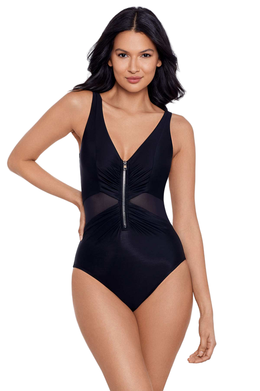Miraclesuit Vive Zip Front One Piece Swimsuit - Black