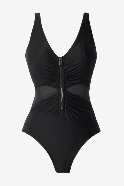 Miraclesuit Vive Zip Front One Piece Swimsuit - Black