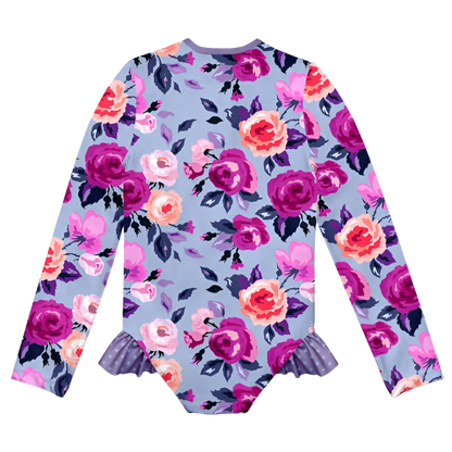 Millie Loves Lily Girls Swim One-Piece Rashguard - Periwinkle Rose