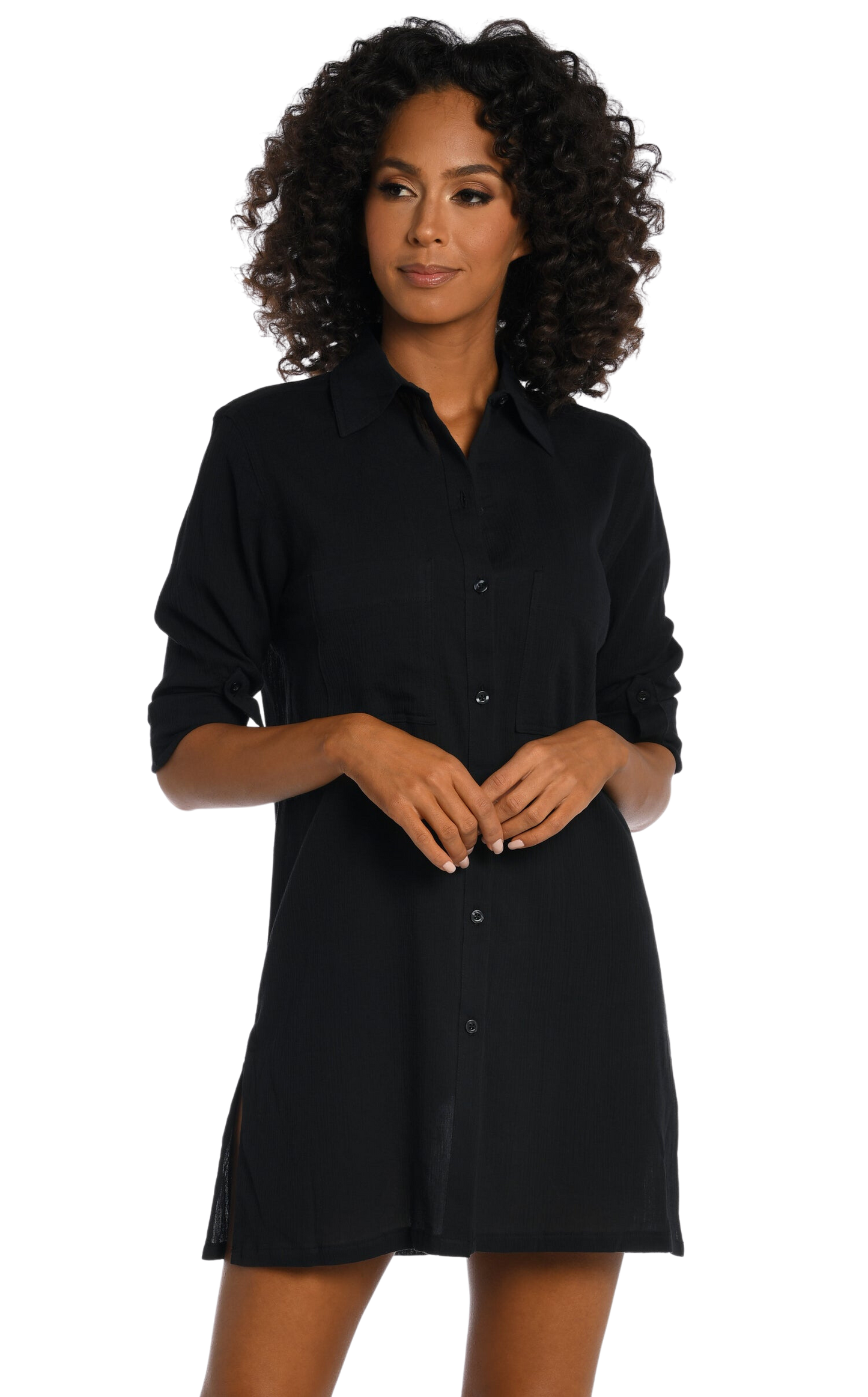 La Blanca Island Fare Resort Button Down Shirt Coverup - Black