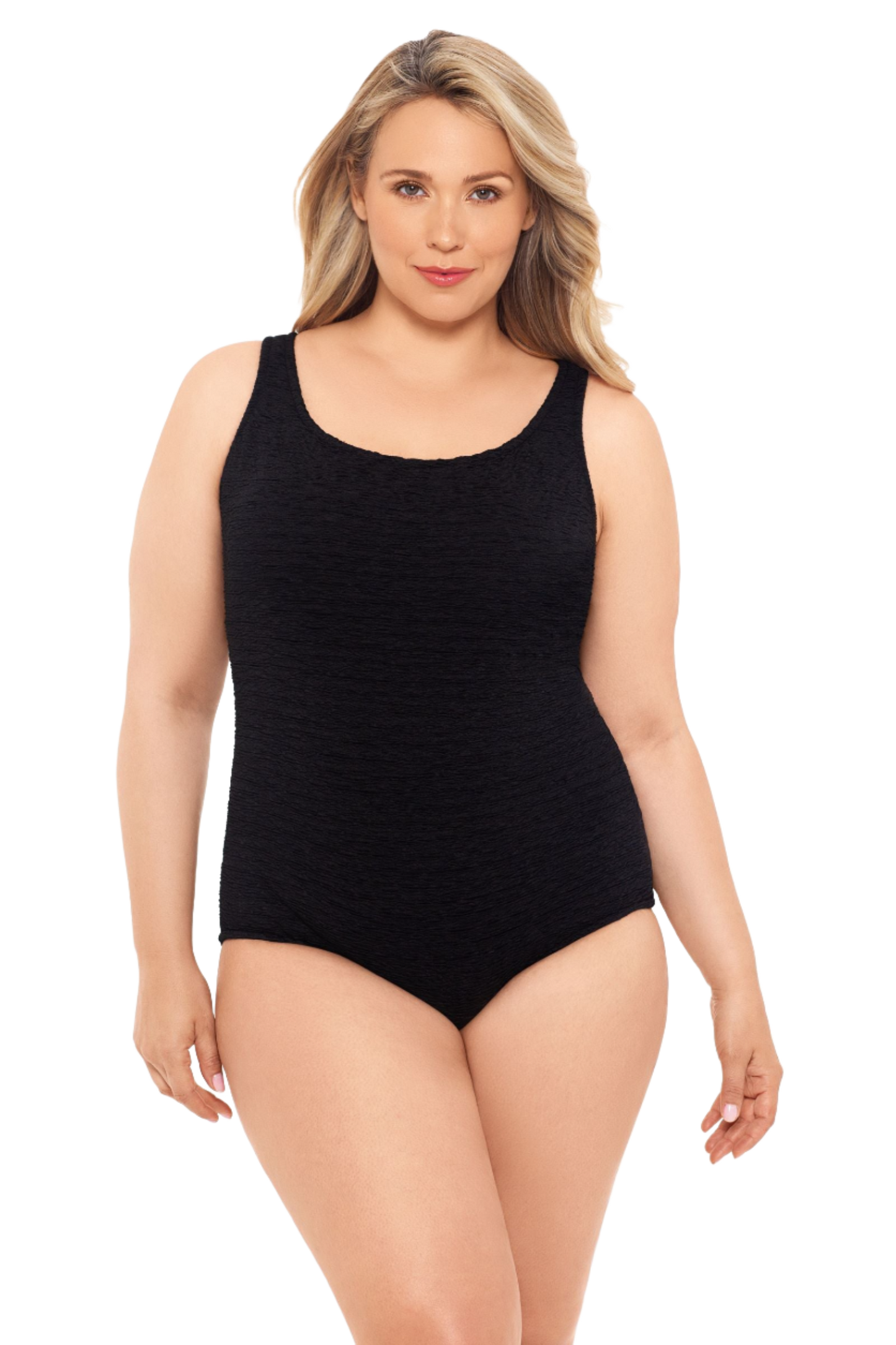 Penbrooke Krinkle Plus Size Chlorine Resistant Cross Back One Piece Swimsuit - Black