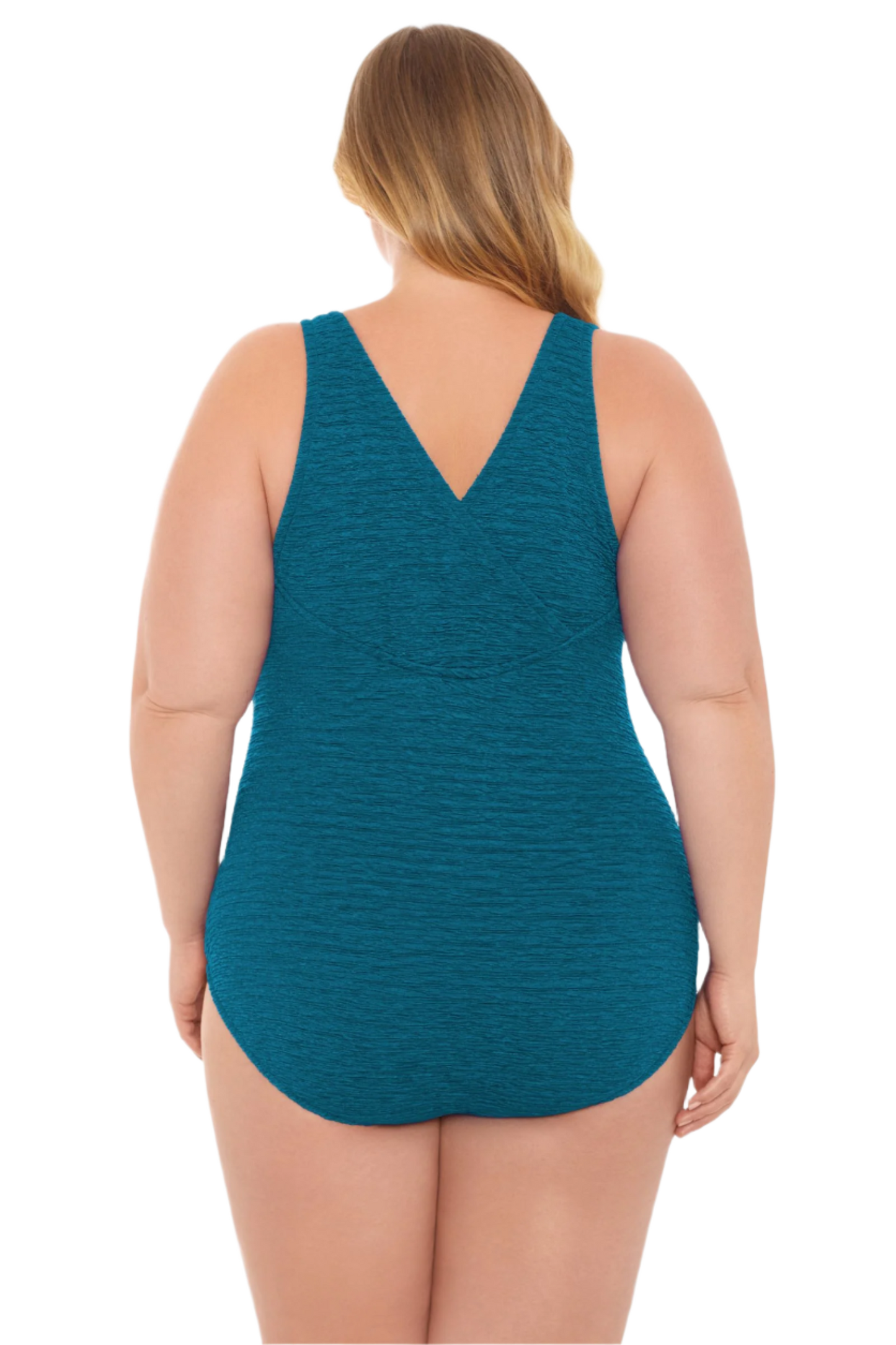 Penbrooke Krinkle Plus Size Chlorine Resistant Cross Back One Piece Swimsuit - Dark Teal Blue