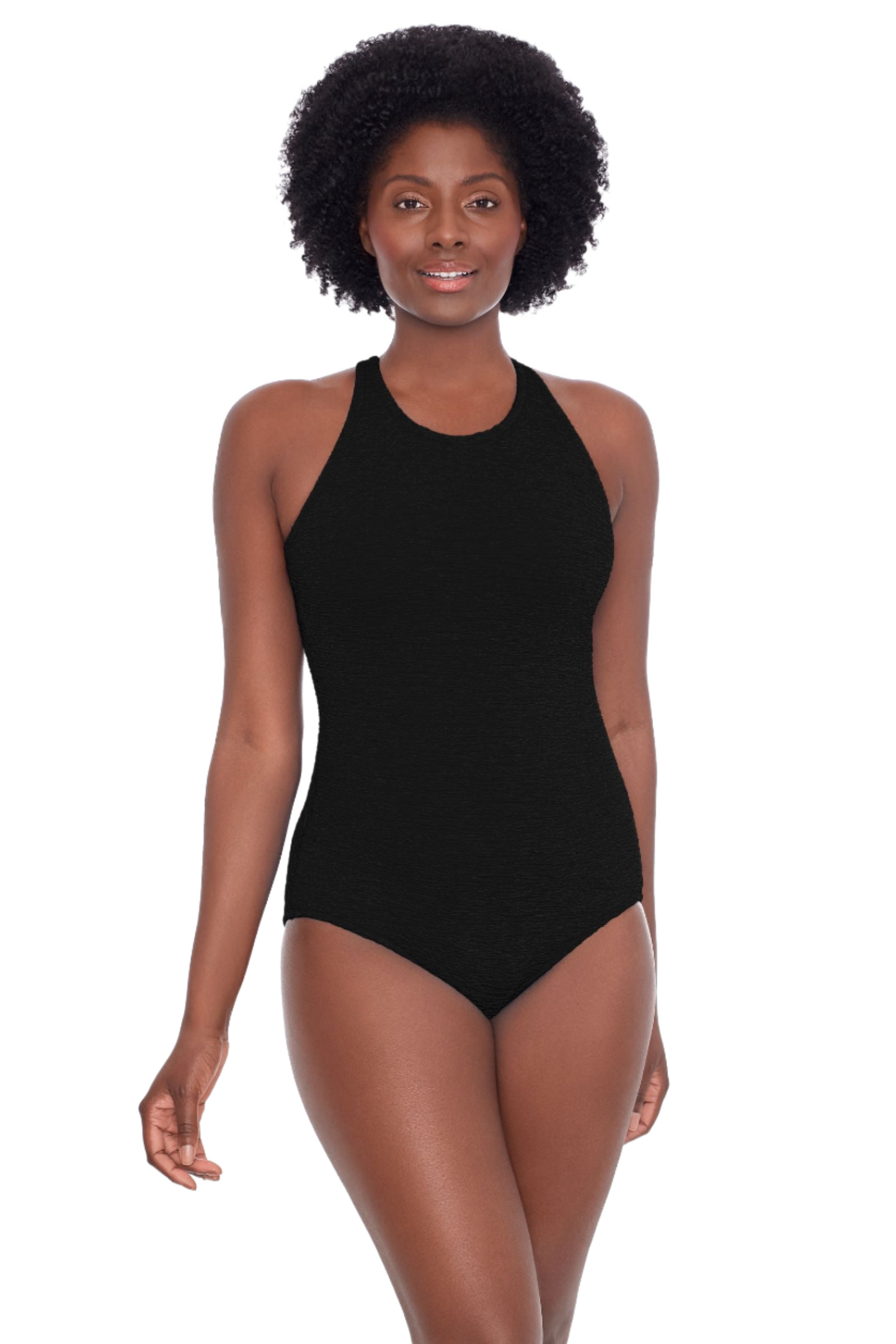 Penbrooke Krinkle Mastectomy High Neck Chlorine Resistant One Piece Swimsuit - Black