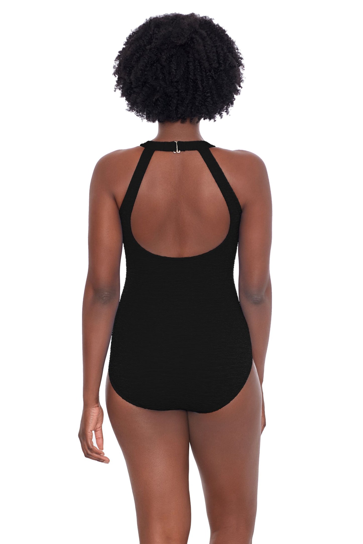 Penbrooke Krinkle Mastectomy High Neck Chlorine Resistant One Piece Swimsuit - Black