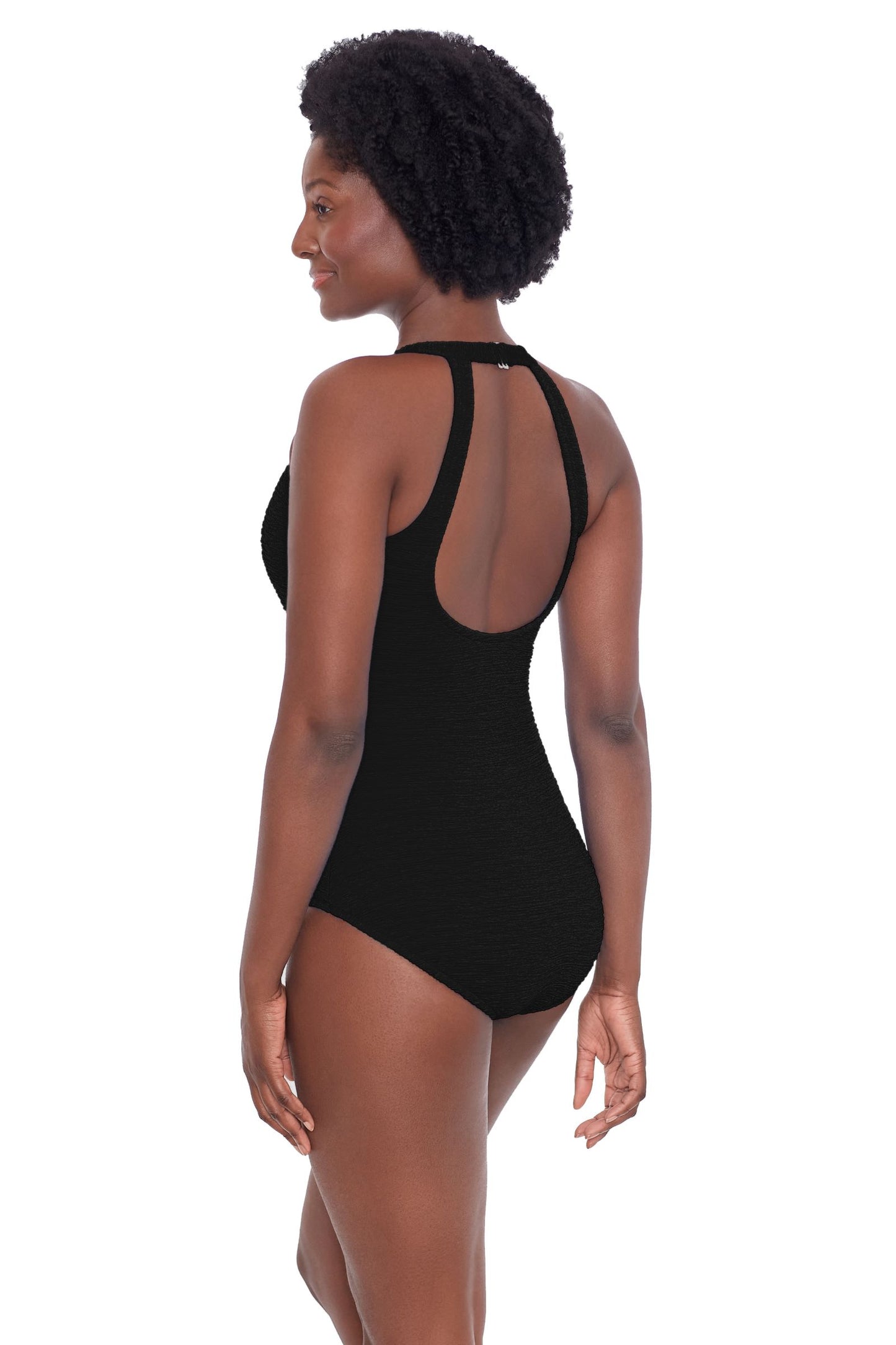 Penbrooke Krinkle Mastectomy High Neck Chlorine Resistant One Piece Swimsuit - Black