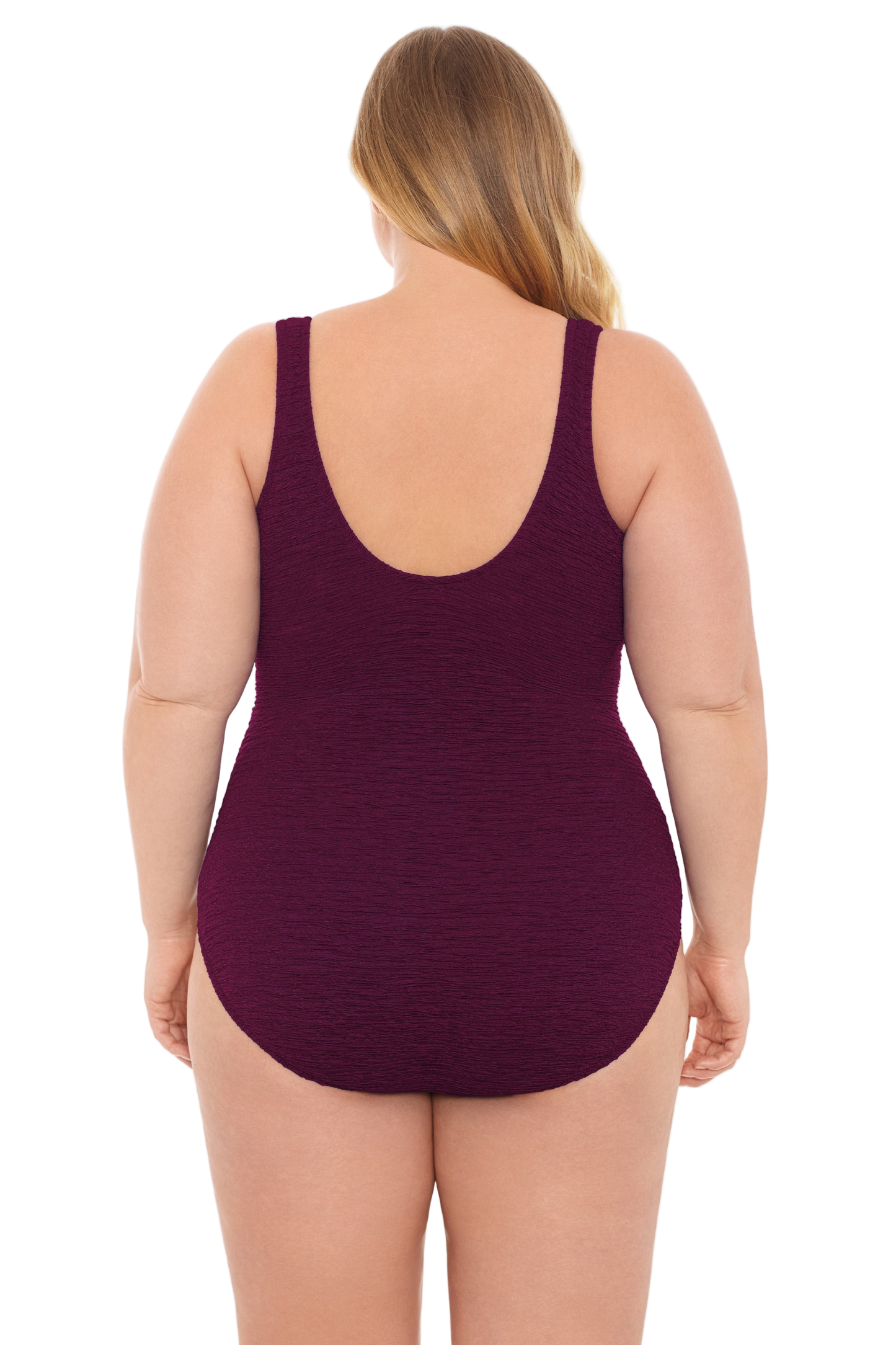 Penbrooke Krinkle Plus Size Chlorine Resistant Mock Surplice One Piece Swimsuit - Eggplant