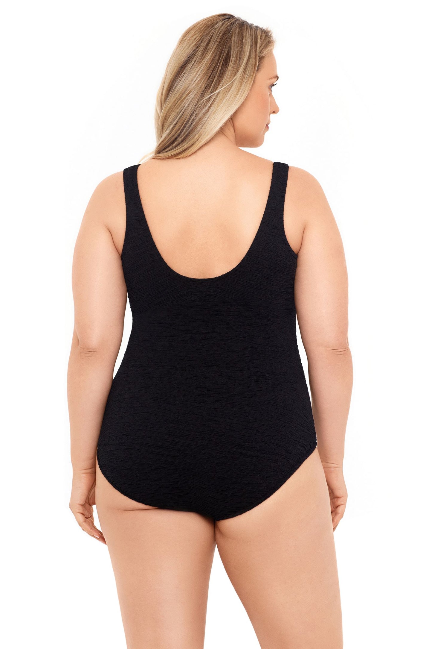 Penbrooke Krinkle Plus Size Chlorine Resistant Mock Surplice One Piece Swimsuit - Black