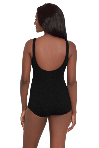 Penbrooke Krinkle Chlorine Resistant Shirred Girl Leg One Piece Swimsuit - Black