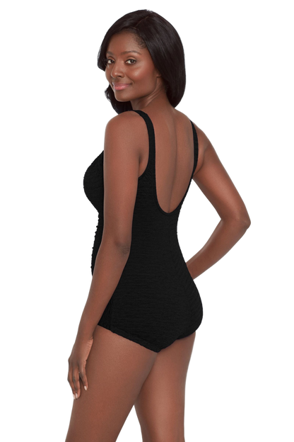 Penbrooke Krinkle Chlorine Resistant Shirred Girl Leg One Piece Swimsuit - Black