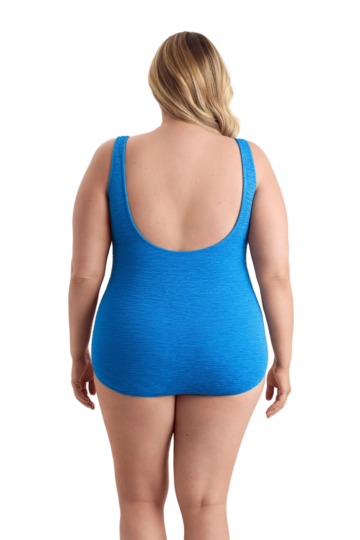 Penbrooke Krinkle Plus Size Sheath Scoop Neck Chlorine Resistant One Piece Swimsuit - Sea Blue