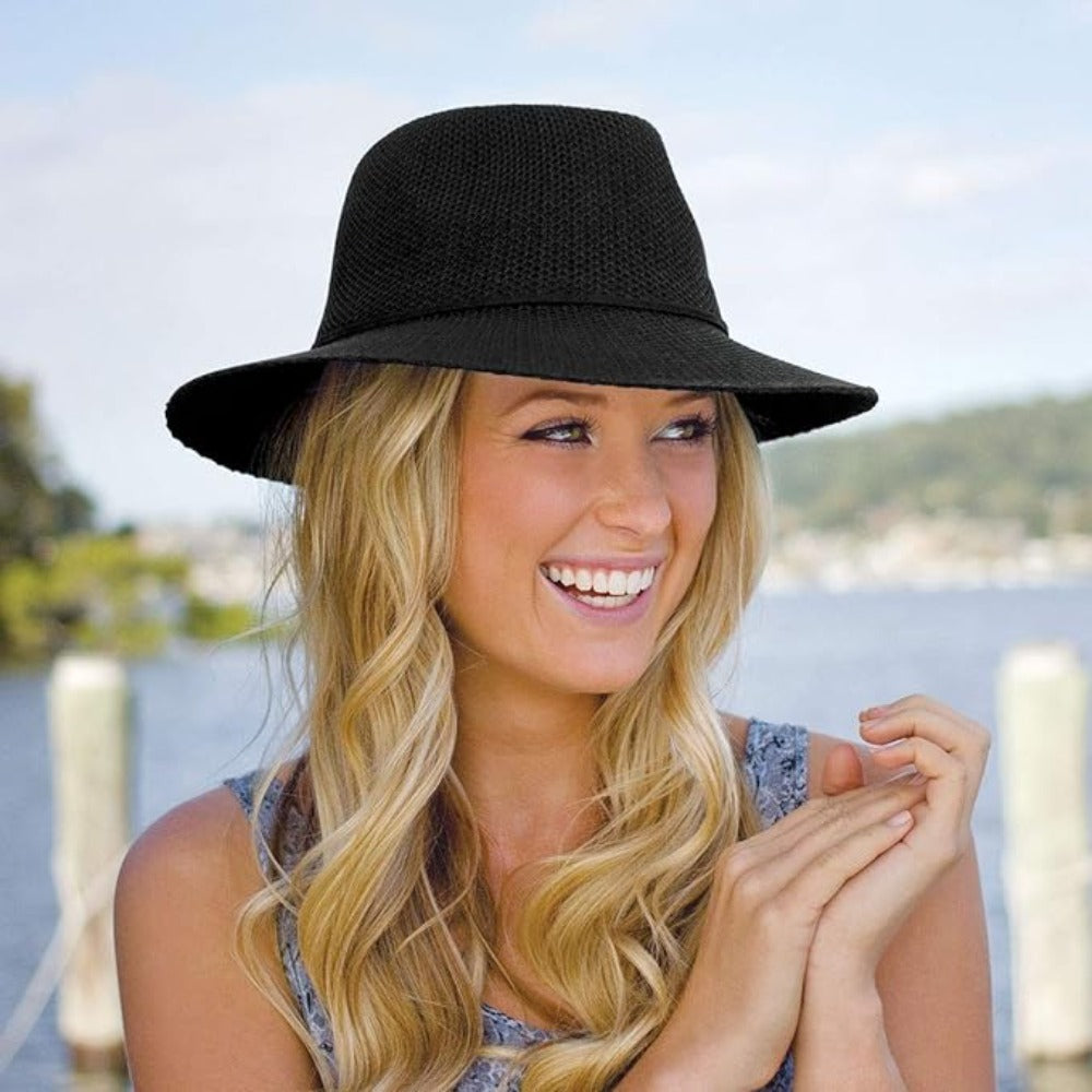 Wallaroo Women's Victoria Fedora Packable Sun Hat - Black XL