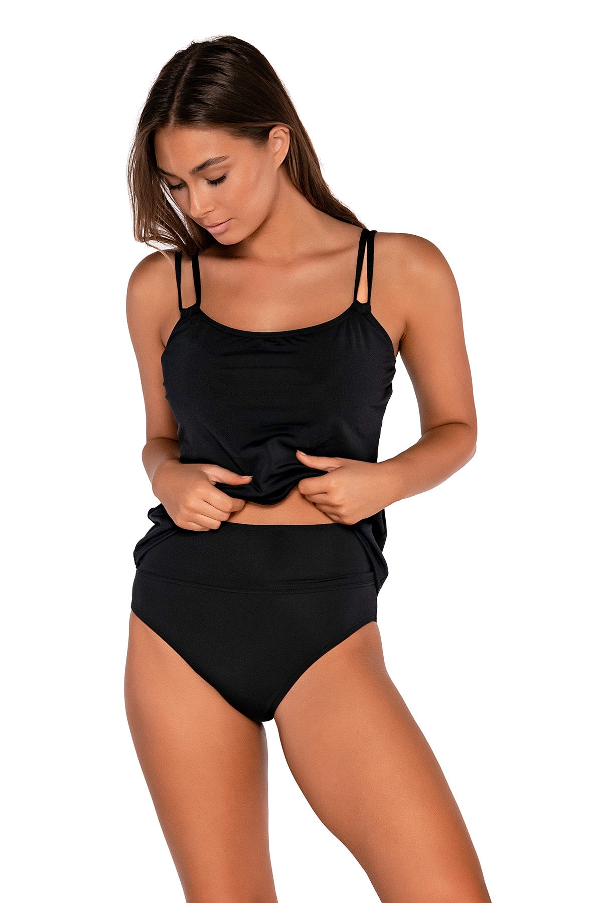Sunsets Forever D/DD Cup Underwire Tankini Top - Black