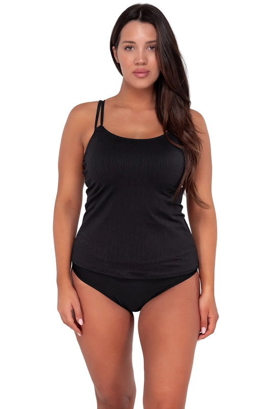 Sunsets Taylor Cup Sized Underwire Tankini Top -  Black Seagrass