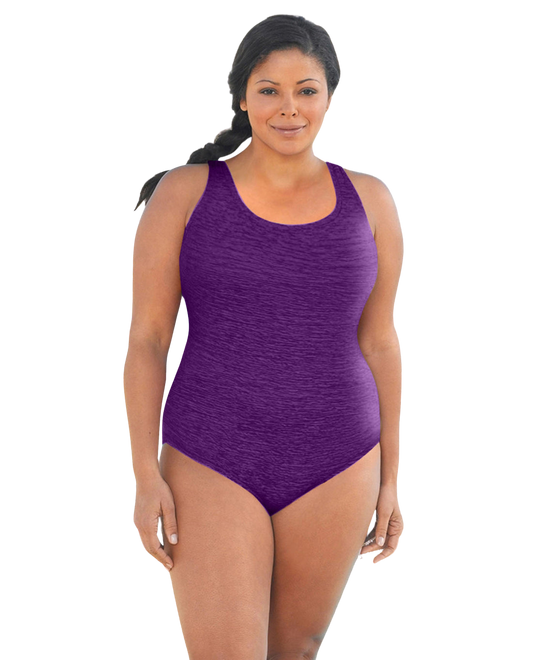 Penbrooke Krinkle Plus Size Chlorine Resistant Cross Back One Piece Swimsuit - Acai