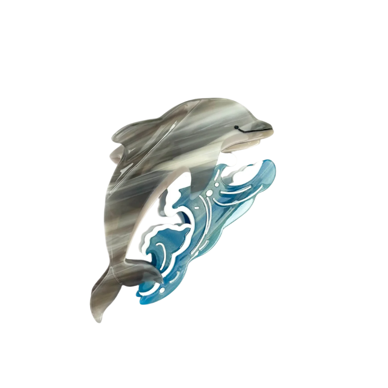 SSR Acetate Joyful Playful Jumping Dolphin & Waves Hair Claw Clip - Gray