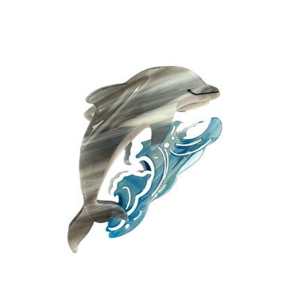 SSR Acetate Joyful Playful Jumping Dolphin & Waves Hair Claw Clip