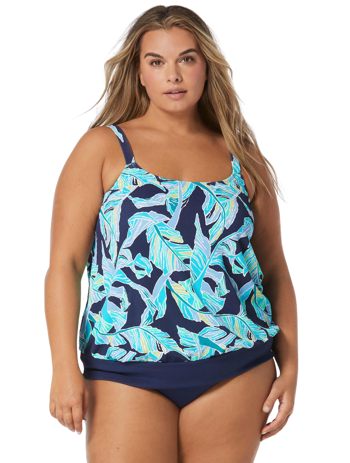 Beach House Plus Sarah Blouson Tankini Top - Seaglass Palm - FINAL SALE