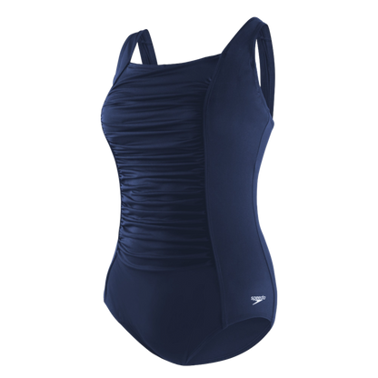 Speedo Plus Solid Shirred Tank Fitness One Piece Swimsuit - Speedo Navy